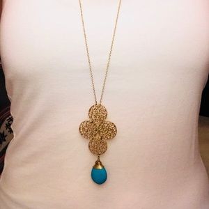 Long turquoise gold necklace